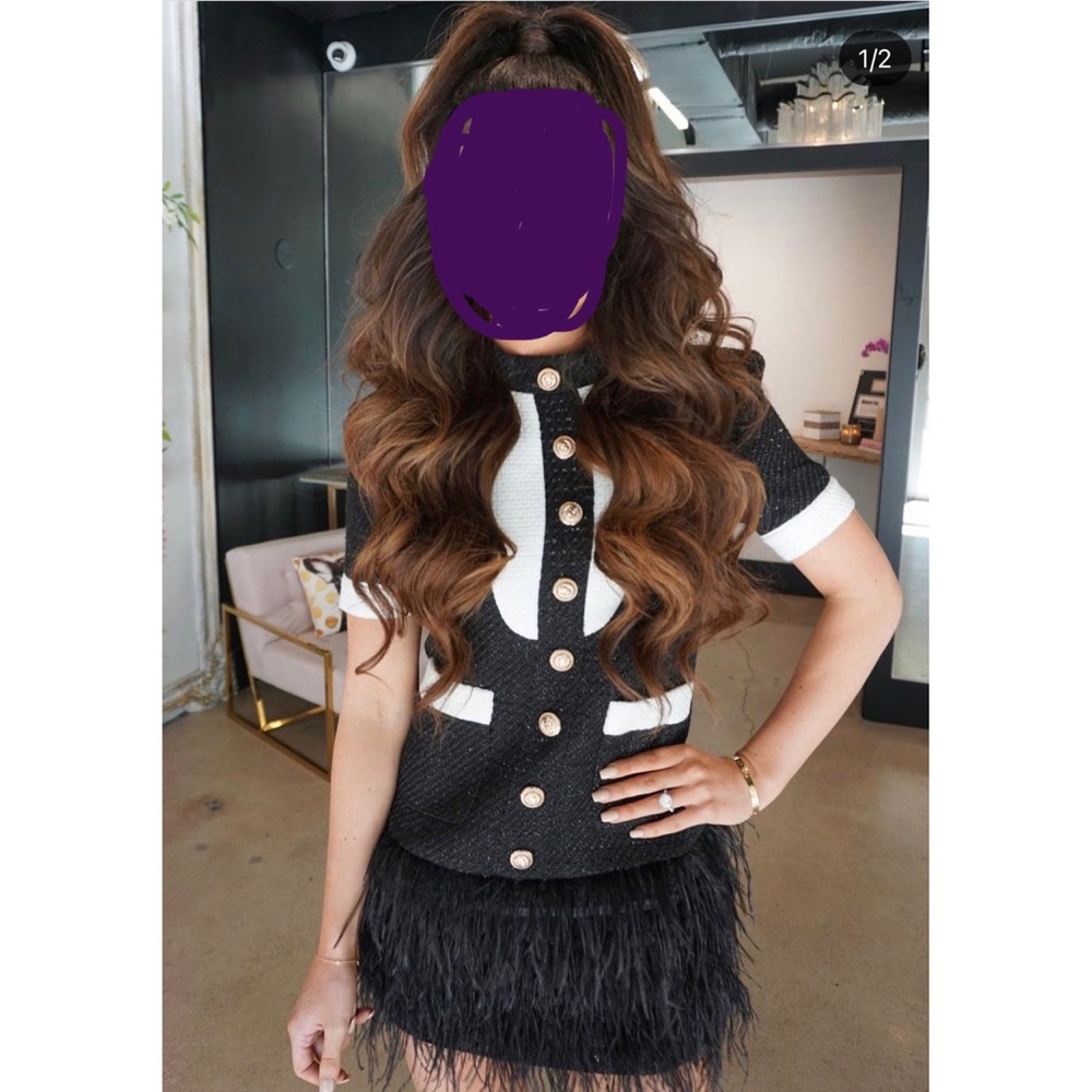 Black and white mini dress with feathers - Picture 2 of 5